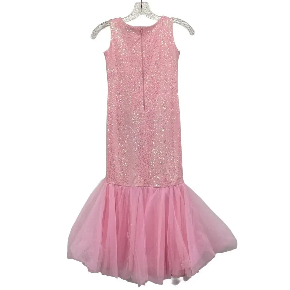 Wishcraft Girls Size 6 Pink Sequin Mermaid V-Neck Formal Gown